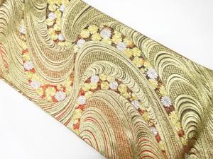 流水に花模様織り出し　振袖用袋帯